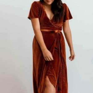 Rust Velvet Midi Wrap Dress